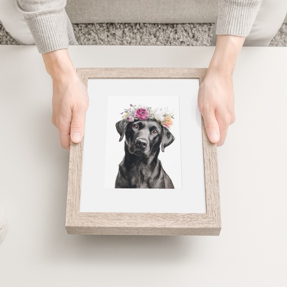 Watercolor Labrador Retriever with Flower Crown Portrait Wall Art Print Unframed - Picture 6 of 7